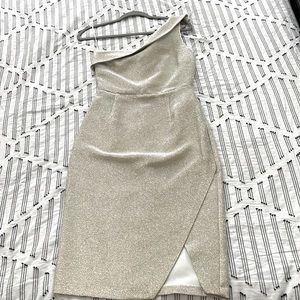 NWT Topshop Gold shimmer one shoulder midi dress